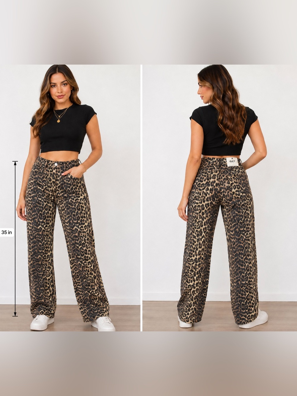 Oat New York Leopard Print Wide Leg Pants - Brown/Black